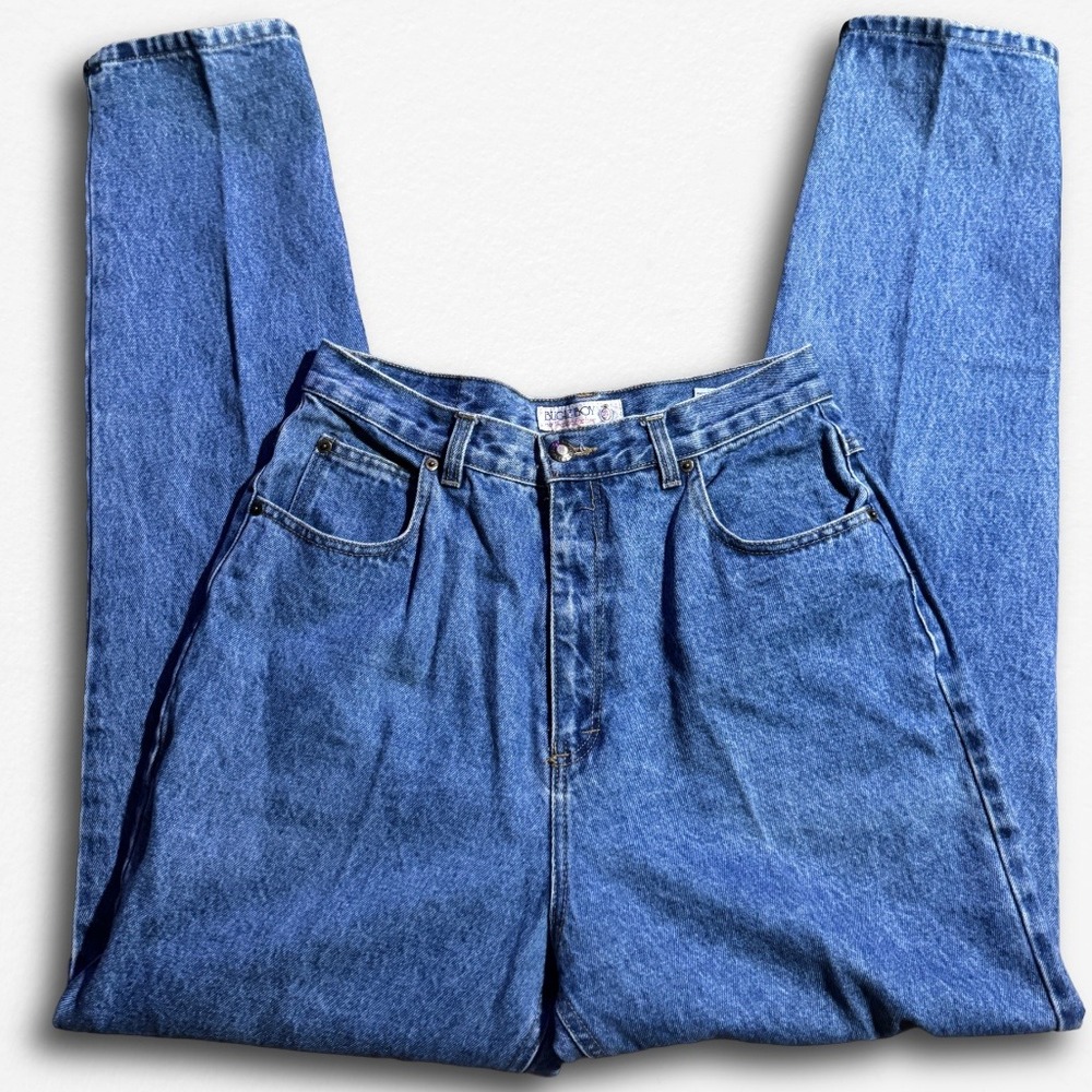 Vintage Bugle Boy For Her High Waisted Pleated Tapered Leg Jeans Medium Wash 12